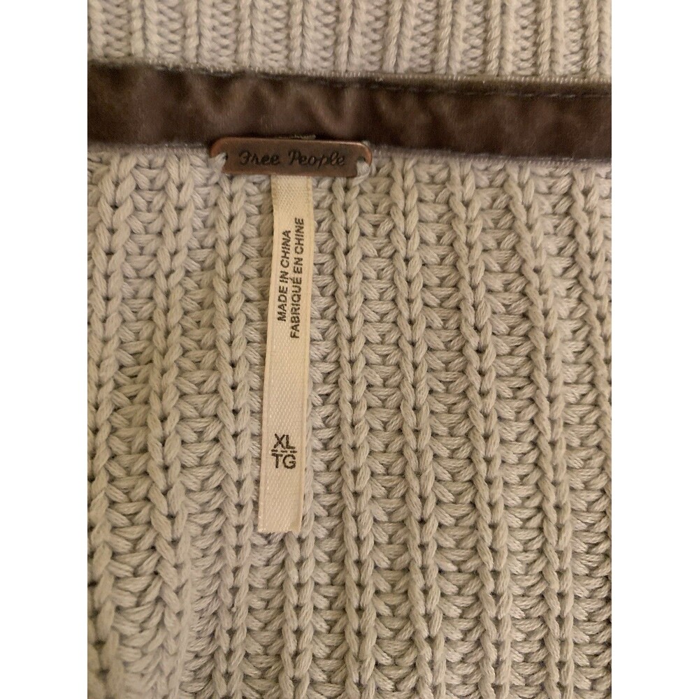 Free People Damsel Sweater Women Size XL Taupe Bell Sleeve V Neck Chunky Knit - Picture 3 of 7